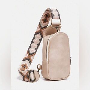 Pink Crossbody Bag with Patterned Strap